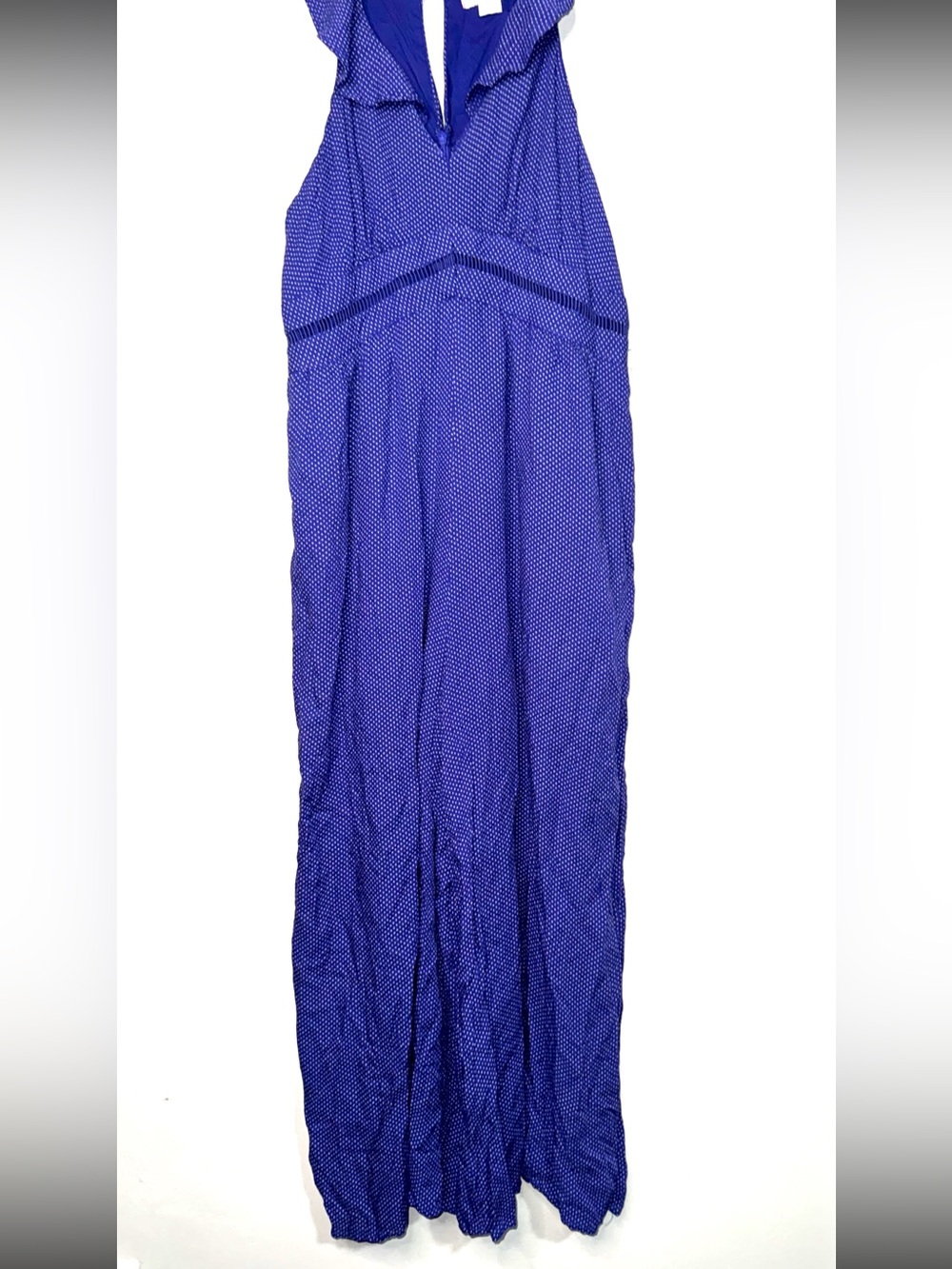 Anthropologie Maeve Ruffled Navy Blue Maxi Dress with Tiny White Dot Print - Picture 12 of 13
